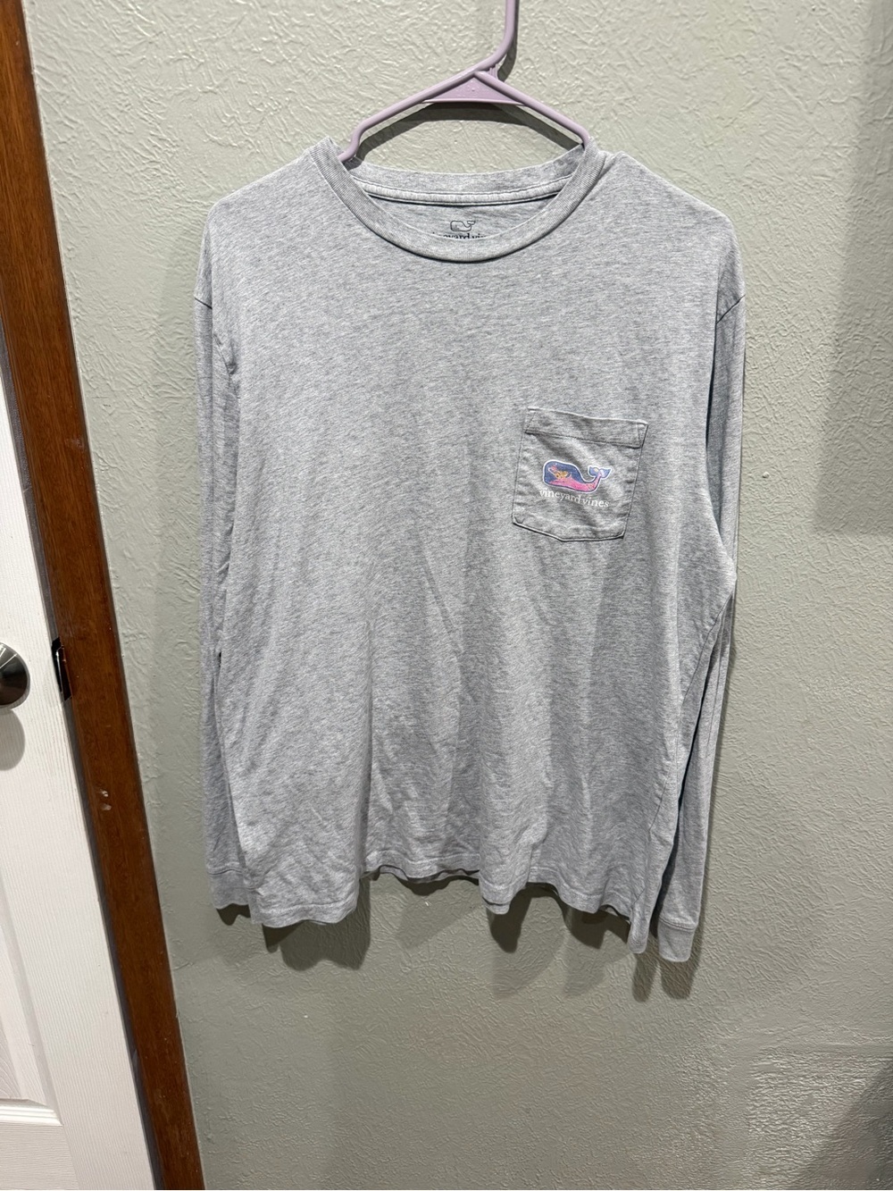 Vineyard Vines Light Gray Long-Sleeve Pocket Tee with Whale Logo